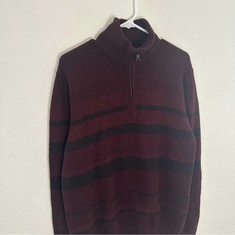 Banana Republic Striped Quarter Zip Sweater -‎ Cozy Winter Preppy - L